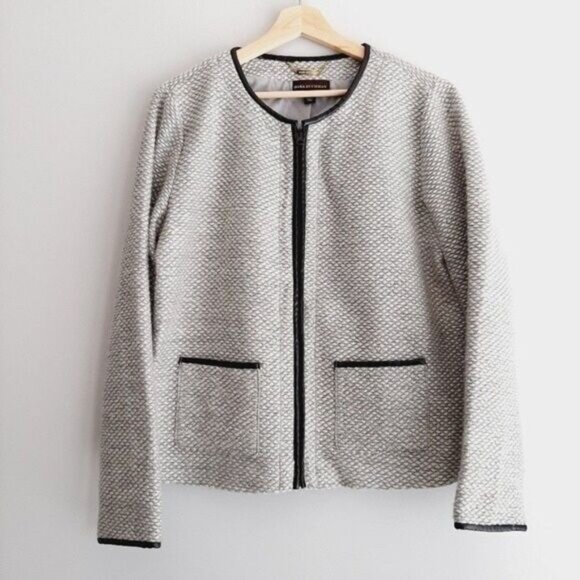 DANA BUCHMAN Wool Blend Textured Full-zip Blazer Jacket Grey Sz L - Picture 2 of 14